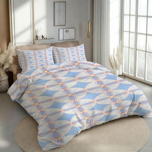 Housse de couette microfibre 240x260 gris violacé avec taie oreiller 65x65 géométrique - 3