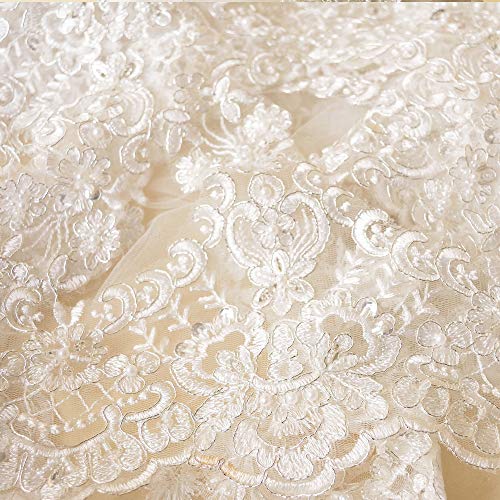1 Yard Ivory Sequin Beaded Bridal Trimming Ribbon Wedding Lace Trim Floral Lace Edging Bridal Dress Sewing Fringe - Thumbnail 6