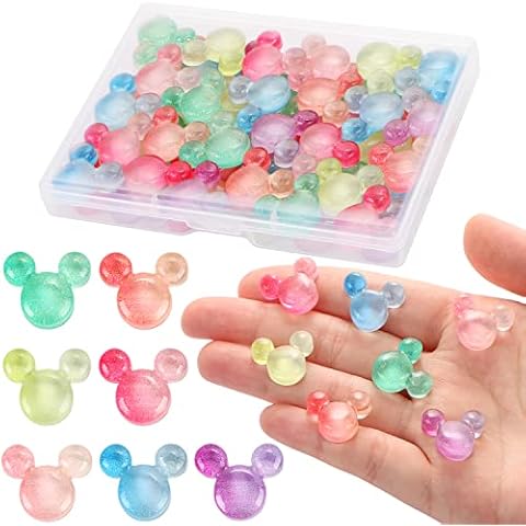 MIKIMIQI 42 Pcs Resin Mouse Head Decor Mouse Head Embellishment Colorful Mouse Craft Decorations with Storage Box for DIY Scrapbooking Party Home Nail Art Decor, Cute Mouse Charms Beads for Craft Cover