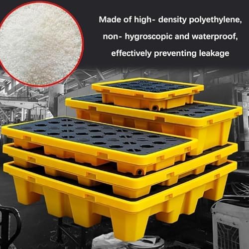 Stackable Spill Containment Pallet, Modular Industrial Polyethylene Tray with Nestable Grating for Garage & Workshop Storage, Heavy-Duty Spill Platform