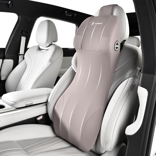 Image of FLORICH 2-in-1 Memory Foam Car Seat Lumbar Support with Headrest Pillow Ergonomic Car Headrest & Lumbar Cushion Back Support Pillow Car Seat Cushion for Driving Neck Back Pain Relief, Gray