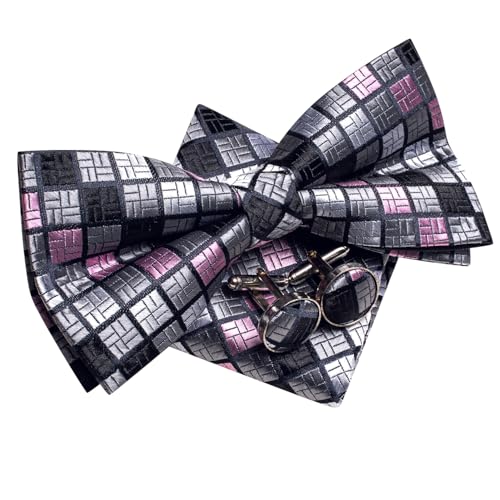 Image of Hi-Tie Bow Ties for Men Pre-Tied Pocket Square with Cufflinks Mens Bowtie Sets for Wedding Formal Party