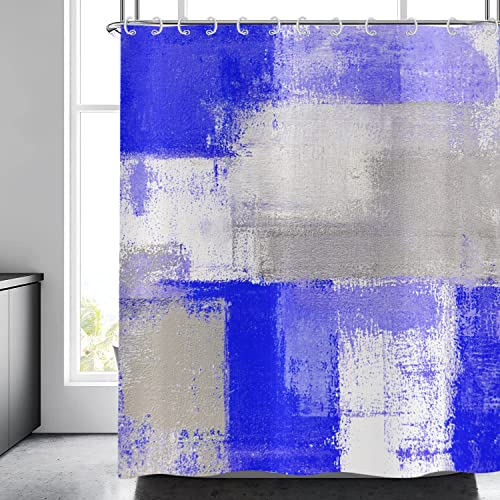 GCIREC Blue Shower Curtain, Watercolor Blue Contemporary Brush Strokes Oil Painting Abstract Geometric Bathroom Curtain Bathtub Decor Waterproof Fabric Machine Washable with 12 Hooks