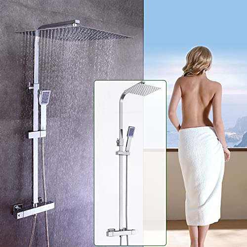 Set de ducha termostato, sistema de ducha, set de ducha de 30 x 30 cm, termostato 38 °C, set de ducha 82 - 122 cm, barra de ducha ajustable (30 x 30 cm) Cover