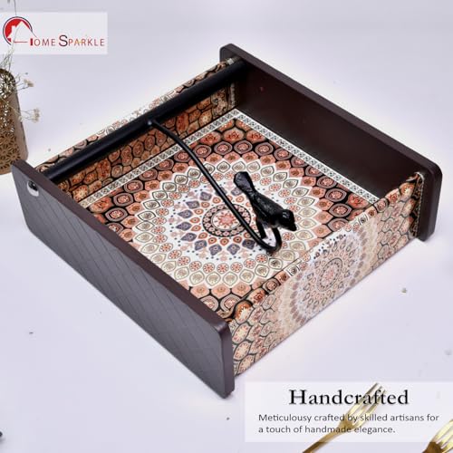 Image of Home Sparkle Napkin Storage - 1 Pack Table Napkin Holder Tray for Indoor & Outdoor Use | Kitchen, Dining, Restaurant & Home Decor (Brown-C6V43)