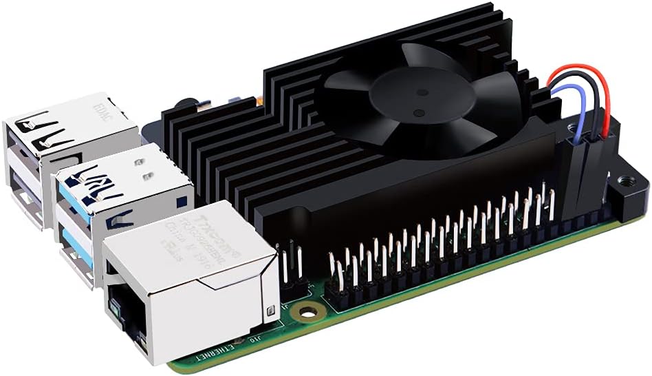 Disipador de calor de aluminio con ventilador controlable PWM para Raspberry Pi 4, Pi 4 Armor Lite Disipador de calor con ventilador de control de velocidad PWM para Raspberry Pi 4 Modelo B