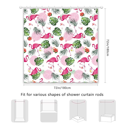APROPHIC Flamingo Shower Curtain, Summer Hawaiian Tropical Shower Curtain for Bathroom, Flamingo Palm Leaf Bathroom Decor Waterproof Quick to Dry Fabric Washble with 12 Hooks 72x72 in by APROPHIC - Used condition - Image 2