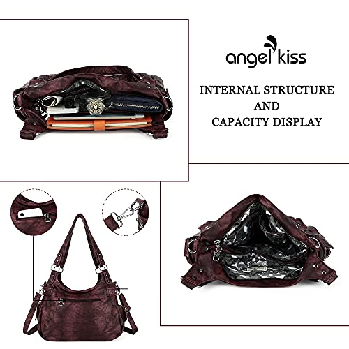 Image of Angel Kiss Large Purses and Handbags for Women Washed Faux Leather Crossbody Hobo Satchel Shoulder Handbag Tote Purse