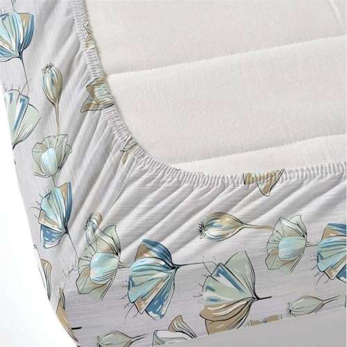 Image of 350 TC Premium Heavy Cotton Feel Elastic Fitted Bedsheet Queen Size with 2 Pillow Covers || Double Bed with All Around Elastic (White Flower Leaf, Fitted -60x78 Queen)
