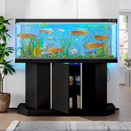 55-75 Gallon Aquarium Stand with Power Outlet (4 AC & 2 USB) Heavy Duty Fish Tank Stand with Sliding Barn Doors Storage Cabinet for Turtle Tank & Reptile Terrarium 880LBS