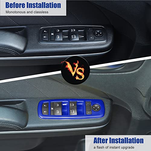 Voodonala Window Lift Switch Power Window Control Regulator Button Embellishment Trim for 2011-2024 Dodge Charger Durango, for 2010-2017 RAM, Interior Accessories ABS Blue 4pcs