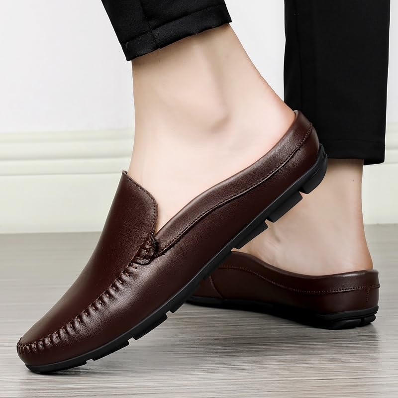 Mens Loafers Round Toe Solid Color Faux Leather Half Loafers Shoes Resistant Flat Heel Anti-Slip Walking Slip On3