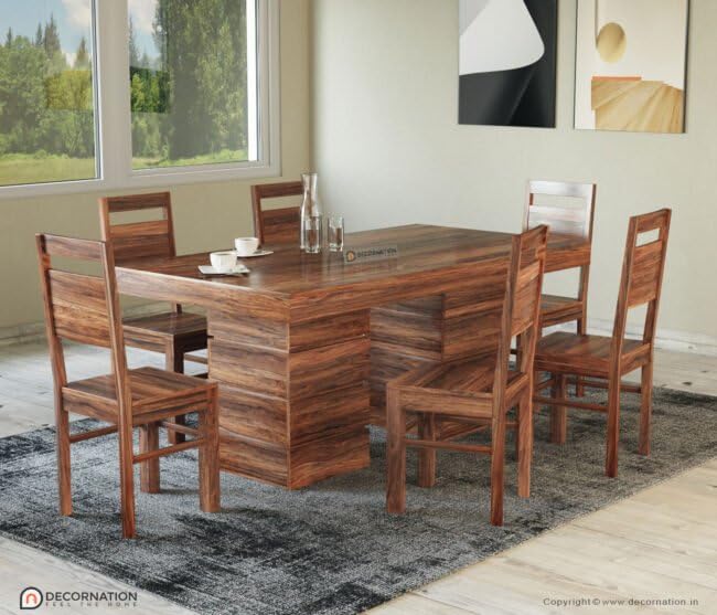 Image of DecorNation Jace Solid Wooden 6 Seater Dining Table Set with Chairs | Large Rectangular Dining Table | Premium Designer Legs | Modern Dining Furniture for Home