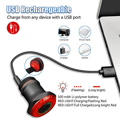 image for GXIN USB Rechargeable LED Smart Bike Tail Light, Ultra Bright Brake Se