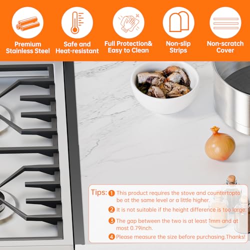 Lot de 2 cache-trous en acier inoxydable pour cuisinière - Facile à nettoyer et résistant à la chaleur - Longueur réglable de 35,1 cm à 69,8 cm – vue 7