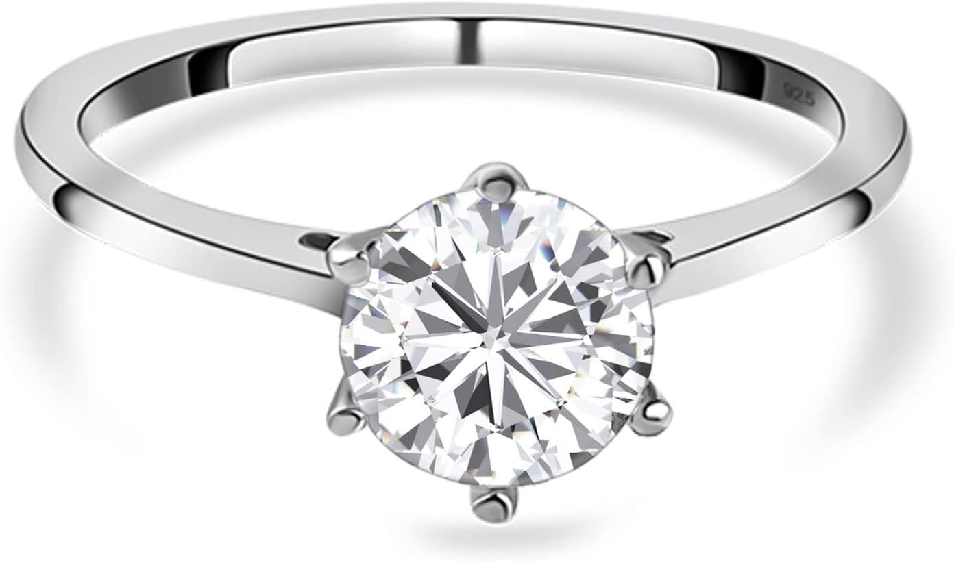 TJCMoissanite Solitaire Engagement Ring for Women in Platinum Plated 925 Sterling Silver Promise Wedding Anniversary Ring for Ladies Wife Mother Gift Jewellery