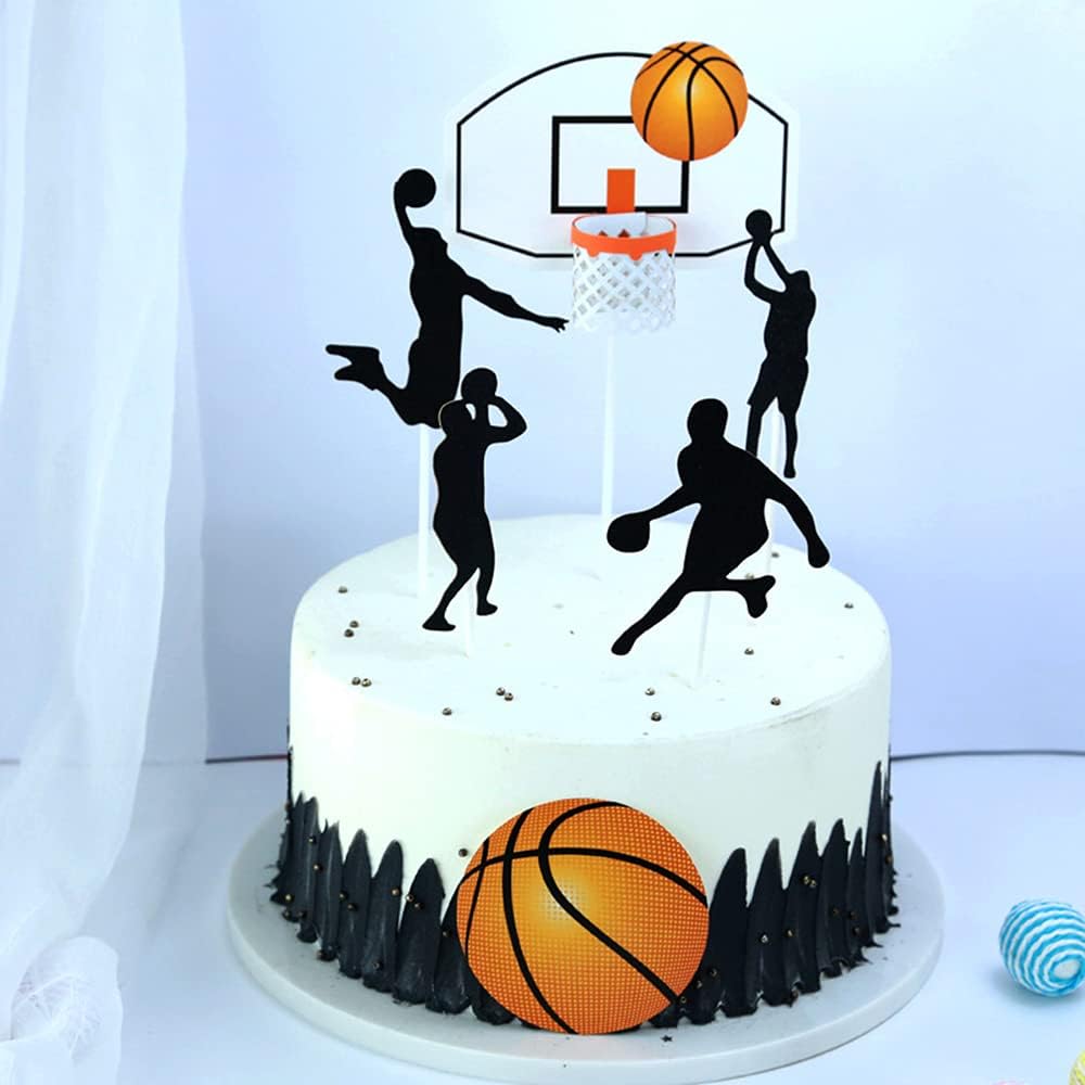 Basketball Cake Topper, 6PCS Basketball Cake Decorations for Boys,Happy Birthday Sign, Safety Materials, Simple to Use, for the Birthday