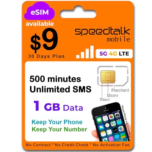 Image of SpeedTalk Mobile Universal SIM Card Kit for 5G 4G LTE iOS Android Smart Phones | Talk Text Data | Triple Cut 3 in 1 Simcard - Standard Micro Nano | No Contract Cellphone Plan (1 GB)