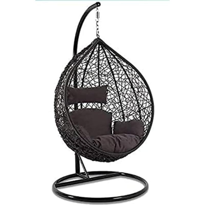 Image of Zenheaven Single Seater Swing Chair with Stand & Cushion Outdoor Indoor Balcony Garden Patio,Powder Coated Frame,UV Protected Wicker,Premium Cushion AD-40