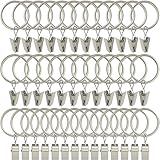 WeeksEight 40 Pack Matte Silver Curtain Rings with Clips, Curtain Hooks Hangers Clip Rings for Hanging Drapes Bows Hat, Drapery Rings 1.26 in I D, Fits up to 1 in Diameter Curtain Rod.
