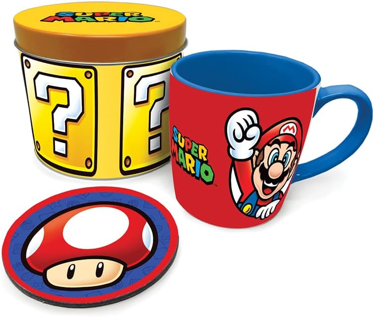 Pyramid International Super Mario Gift Set with Mug and Coaster in Reusable Gift Tin - Official Merchandise