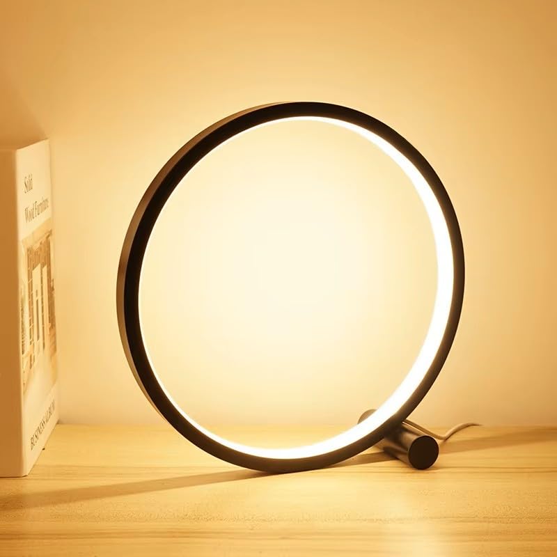 Générique Lampe à poser à LED, modèle cercle, 25cm, design circulaire, lumière réglable, intensité variable, USB 5v, Lampe salon, chambre, bureau (Noir)