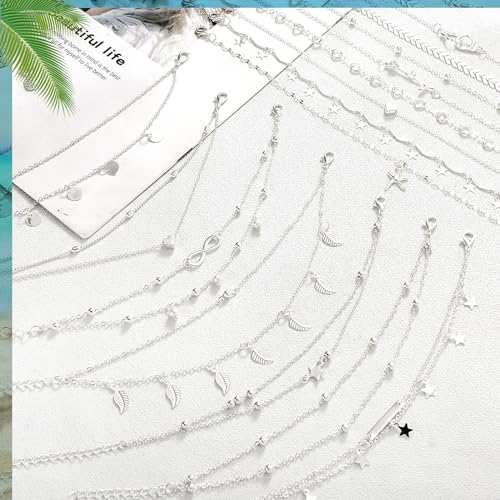 image for Hicarer 16 Pieces Ankle Bracelets 14K for Women Anklets Set Boho Beach