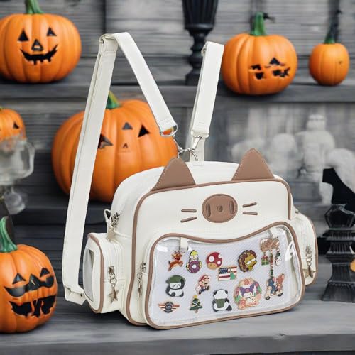 Kawaii Ita Bag Crossbody Bag Cute White Cat Backpack Girls Shoulder Bags Pin Display with Insert