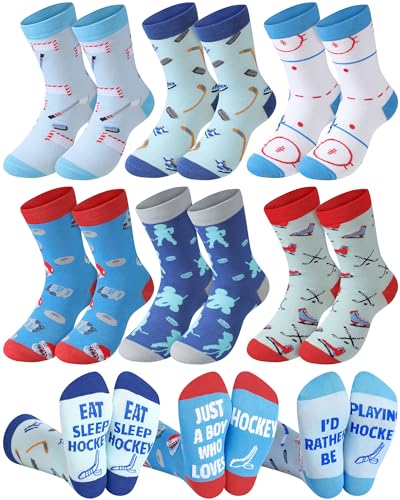 Croknit 6 Pairs Novelty Hockey Socks for Boys Funny Athletic Crew Sock Birthday Xmas Winter Gift Ideas for Hockey Player(Cute Style)