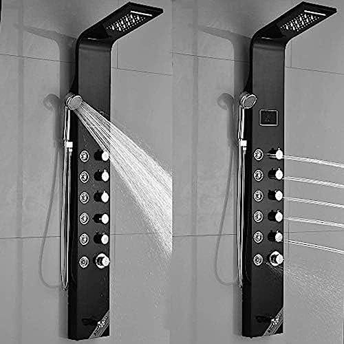 Panel de ducha LED de acero inoxidable con cabezal de ducha, jets de lluvia y cascada, rociador de mano y salida para bañera con indicador de temperatura LED miniatura 3