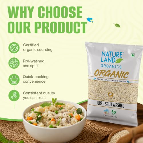 Image of Natureland Organics Urad Dal /Split Washed 500 Gm - Organic Healthy Pulses