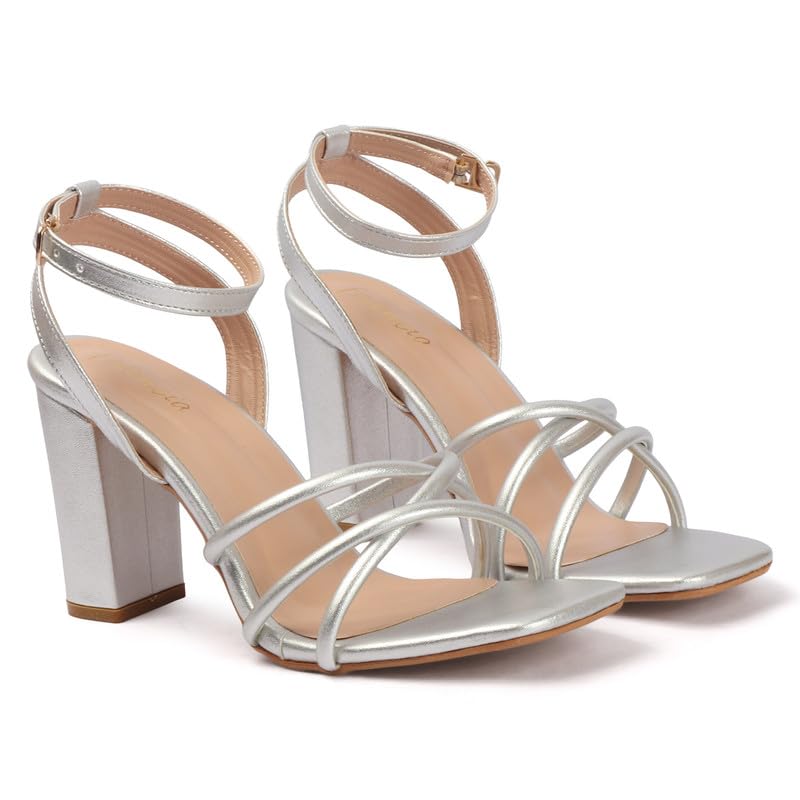 Image of FALENCIA Women's Strappy Block Heel Sandals - Square Toe Ankle Strap Dress Shoes