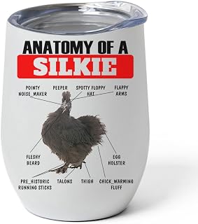 Black Silkie Chicken Tumbler 12oz - Funny Anatomy Chart Design - Stainless Steel Vacuum Insulated Wine Cup With Lid - Gifts for Chicken Lovers