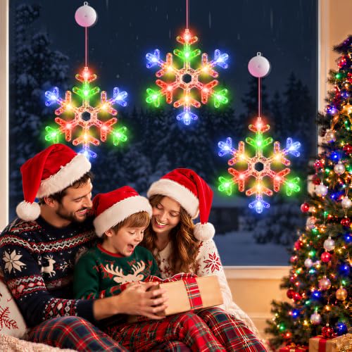 Image of 3Pack Christmas Window Lights Decorations Multicolor Snowflake Indoor