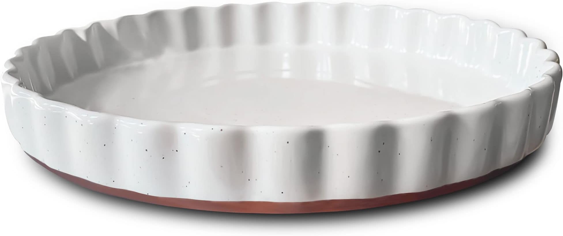 Mora Ceramic Tart Pan, 9.5 Inch Large Porcelain Baking Dish for Tarts, Quiche, Pie, Flan etc. Fluted Ruffled Edge, Oven, Microwave, Freezer, and Dishwasher safe - Great Gift For Bakers - Vanilla White