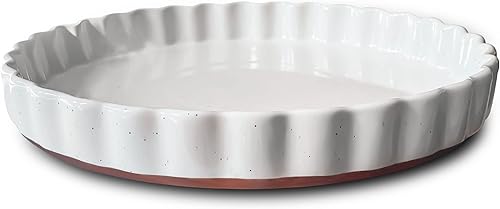 Mora - Sartén de cerámica para hornear de porcelana grande de 9.5 pulgadas para tartas, quiche, pastel, flan, etc. Borde acanalado con volantes,