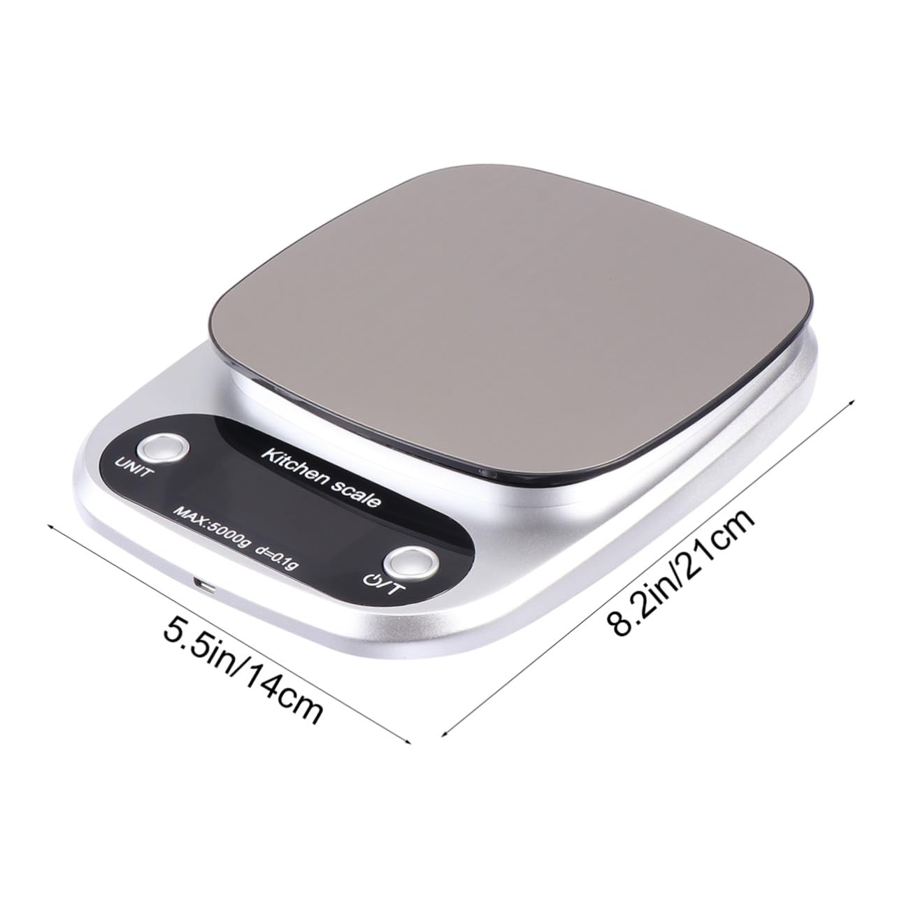 Digitale Küchenwaage 5kg 0, 1g Edelstahl Wiederaufladbar für Küche | Silberne Präzisionswaage mit LCD Anzeige, Kompakt und Leicht, für Backen, Kaffee und Schmuck