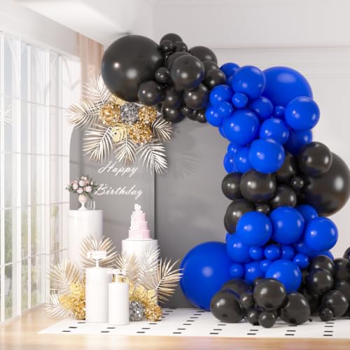 Image of 130pcs 18 /12 /10 /5 Inch Royal Blue and Black Latex Balloon Garland Arch Kit