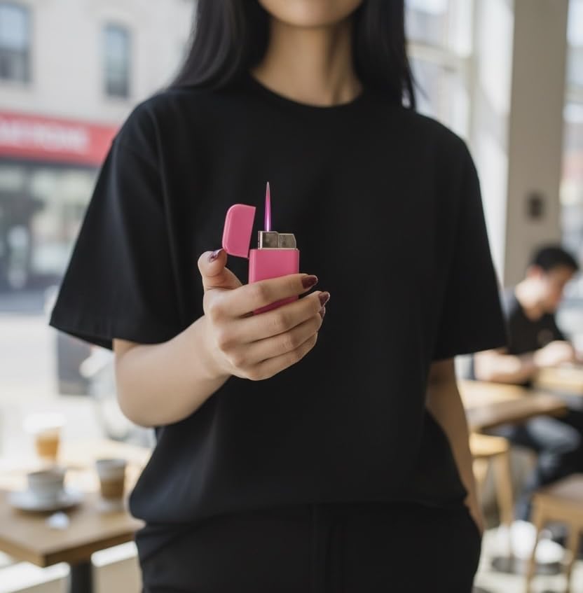 Encendedor portátil antorcha rosa con brillo y recargable miniatura 2