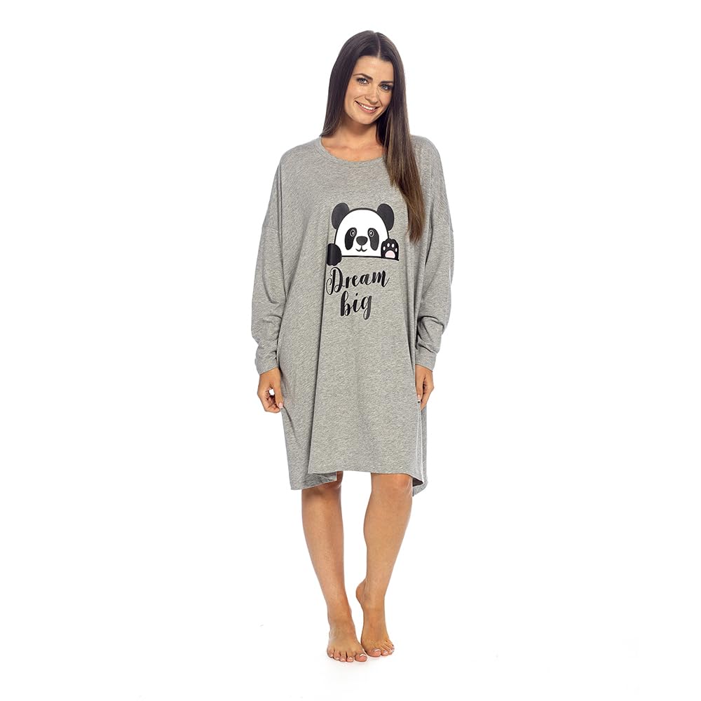 Undercover Women's Grey Panda Long Sleeve Oversized Sleep Long Sleeve T-Shirt Ln451 Grey Panda