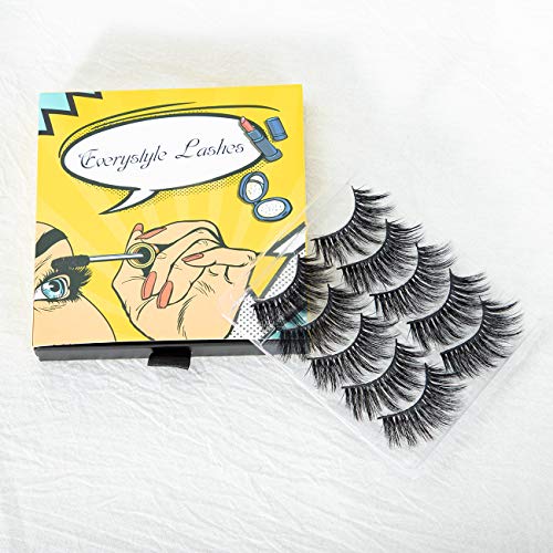 Everystyle Fake Eyelashes 3D Self Adhesive Mink Lashes for Halloween Handmade Fakes Lashes Reusable Long Soft and Comfortable Fluffy Glueless Natural Eyelash Cruelty-Free With Applicator, 5 Pairs#94