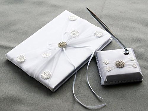 KateMelon Cheerful Daisy Collection Wedding Guest Book with Pen Set, White