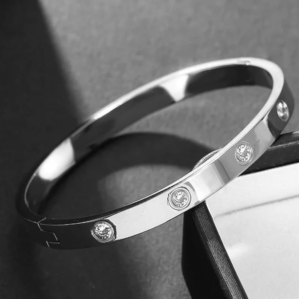 18K Gold Plated Crystal Bracelet Set 4PCS Sister Trio Love Bangle, Silver/Steel/Rose Gold & Adjustable Jewelry - Image 8