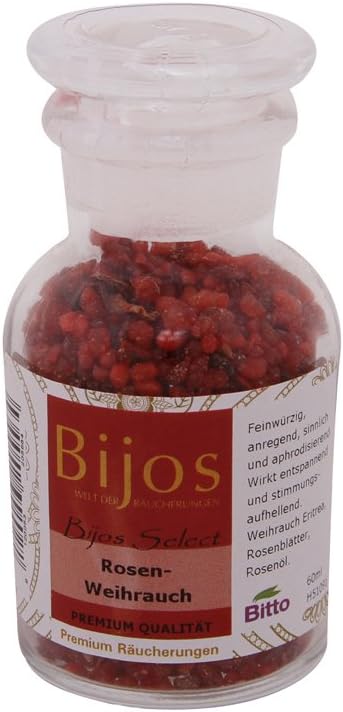 Bitto BiJos Select Incense in 60 ml Glass Bottle, Rose Incense, Premium Quality, Relaxing and Uplifting