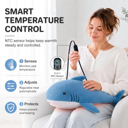 Image of Shark Heating Pad for Period Cramps USB Power Heated Plush Stuffed Animal