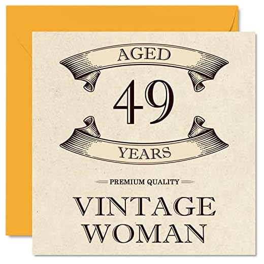 Tarjetas de cumpleaños vintage de 49 años para mujer, de 49 años, divertida tarjeta de cumpleaños para mamá, hermana, esposa, novia, tarjeta de felicitación para mujer, tarjeta de cumpleaños 49