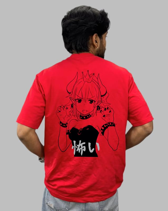 Image of Men's Cotton Anime Streetwear Oversized T-Shirt | Neon Demon Girl Graphic Print