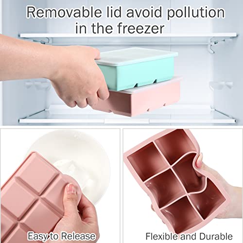 8 Pcs Large Ice Cube Molds Silicone Ice Cube Trays With Lid Easy Release Big Ice Cube Molds For Whiskey Cocktail Drinks Freezer, 4 Colors #TOP3