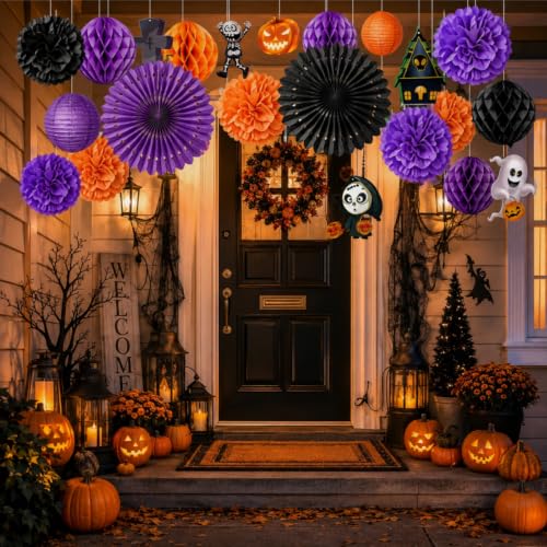 Purple Black Orange Halloween Party Decorations 20Pcs, Halloween Paper Fans - image 6
