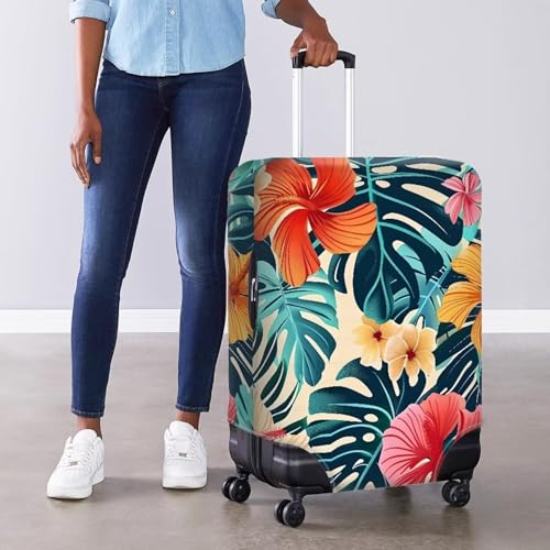 Image of Mumeson Tropical Flower Travel Luggage Cover Suitcase Protector Smooth Zipper Elastic Luggage Baggage Protective Fit Suitcase 18,19,20,21 inch